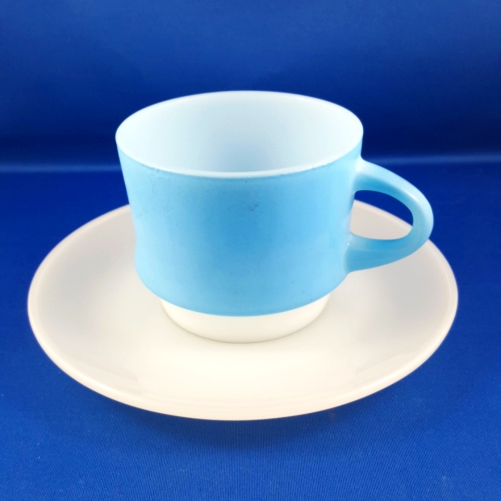 VTG Fire-King BLUE MOSAIC Cup Saucer set by Anchor Hocking, USA, 1960s
